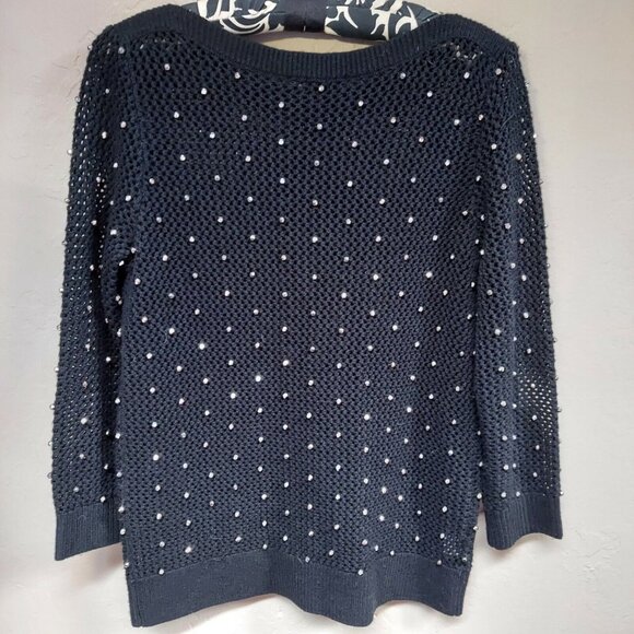 Worth Sweaters - Worth New Work Womens Small Black Wool Rhinestone Open Knit Sweater Pullover